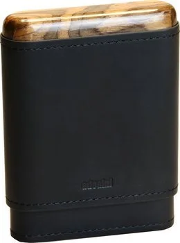 adorini genuine leather cigar case black 3-5 cigars wooden top