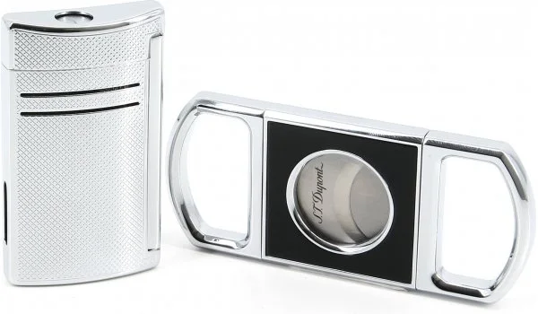 S.T. Dupont Gift Set Maxijet and Cigar Cutter Chrome Grid