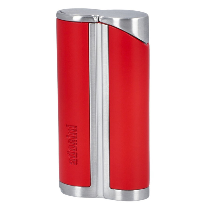 adorini Single Jet Curve Lighter Red / Satin Silver incl. Cigar Punch