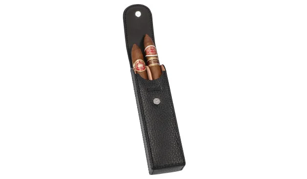 adorini pocket leather cigar case 2 cigars black, black yarn photo 3