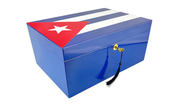 Cigar Humidor Blue with Cuban Flag 100 Cigars