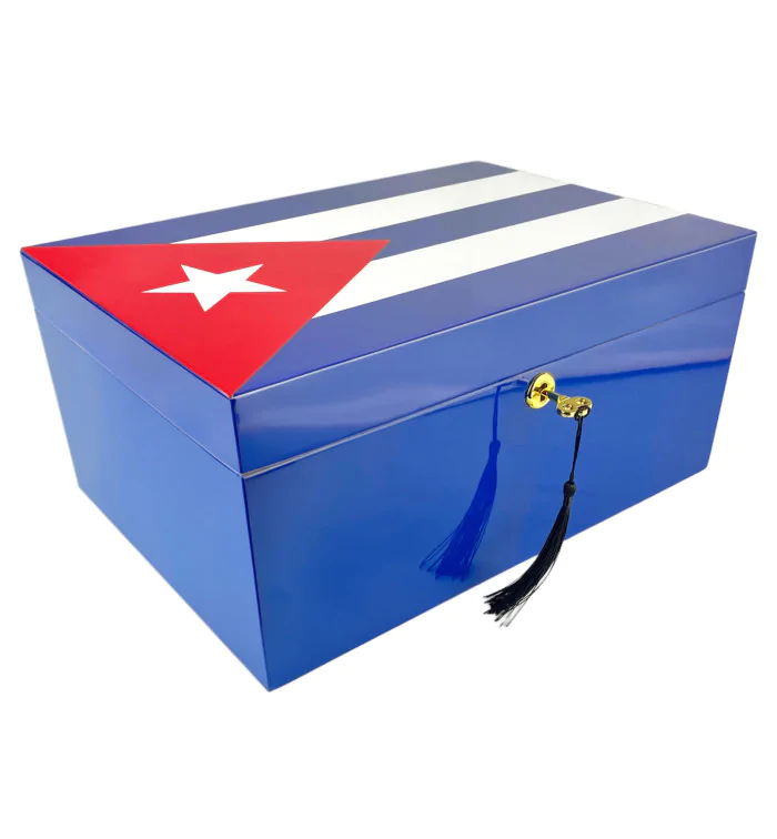Cigar Humidor Blue with Cuban Flag 100 Cigars