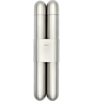 adorini Double Cigar Case High-Grade Steel Satin Finish/Cedar